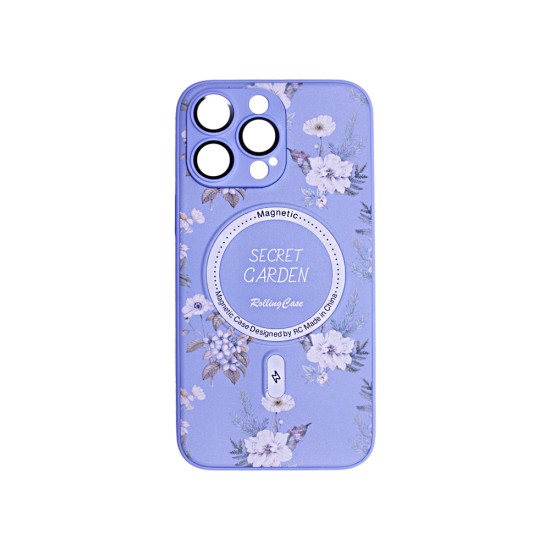 Capa Magnetic com Desenho De Flores para Apple iPhone 14 Pro Max Roxo Capa Magnetic com Desenho De Flores para Apple iPhone 14 Pro Max Roxo